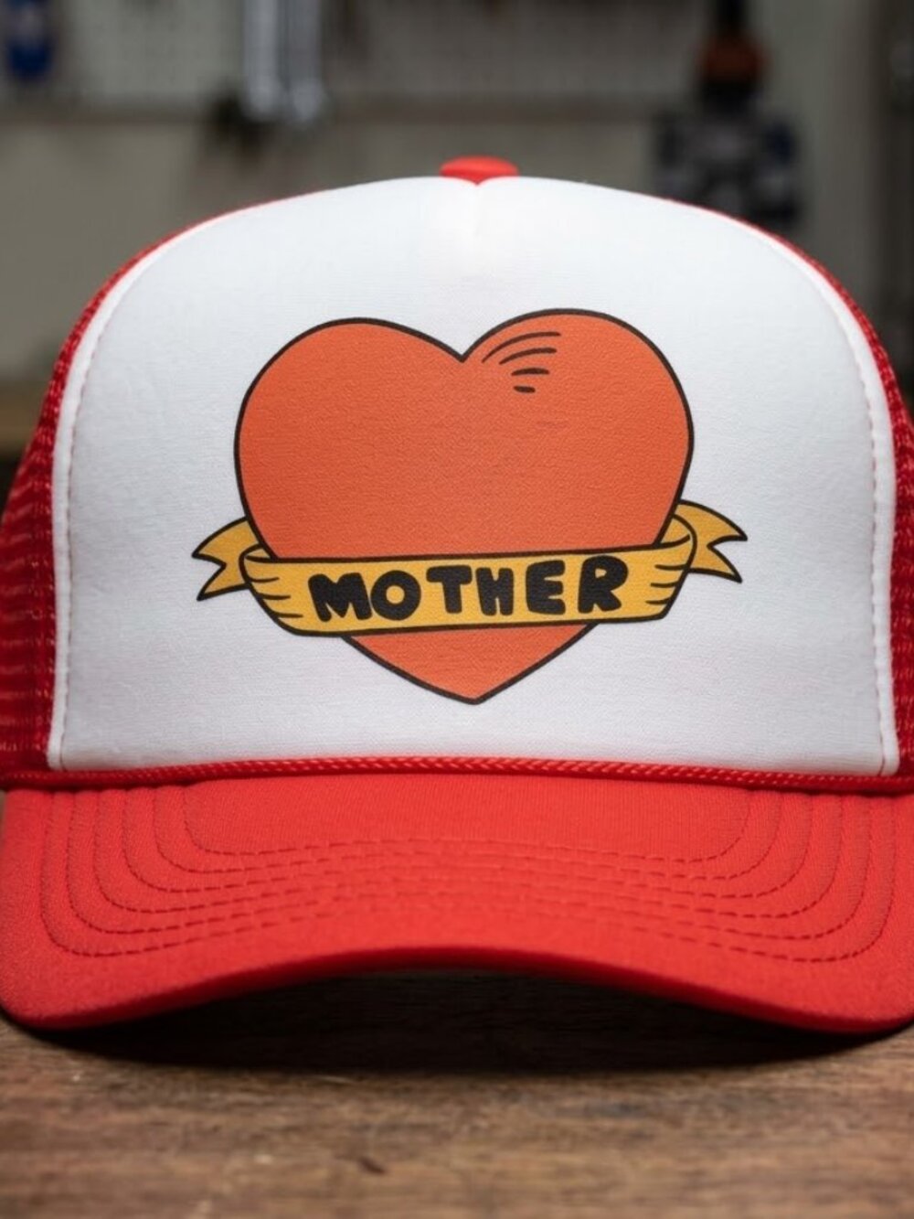 Retro Mother Heart Tattoo Hat Red White Foam Snapback Trucker Cap US 90s Cartoon